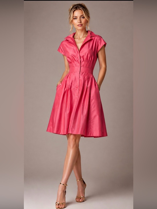 Kasper Dresses & Skirts - Kasper Hot Pink Classic Fit & Flare Dress w Tailored Princess Seams & Sash Sz 8